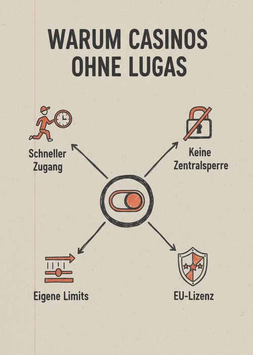 Warum Casinos ohne Lugas attraktiv sind: keine Zentralsperre, EU-Lizenz, eigene Limits und schneller Zugang.