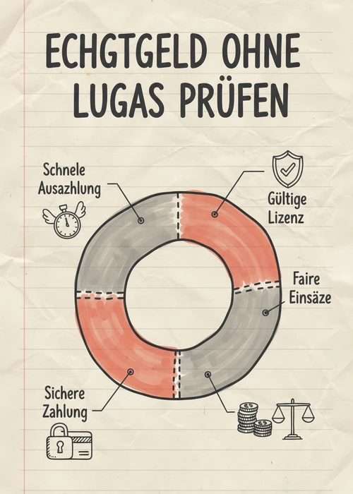 Echtgeld ohne Lugas im Casino prüfen: gültige Lizenz, faire Einsätze, sichere Zahlung und schnelle Auszahlung.